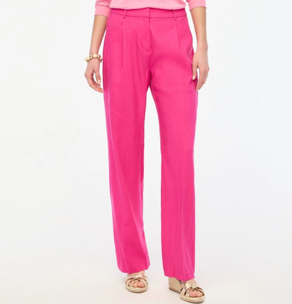 J. Crew Pink Pleated Wide Leg Trouser Pants Womens Size 4 High Rise Cuffed Hem